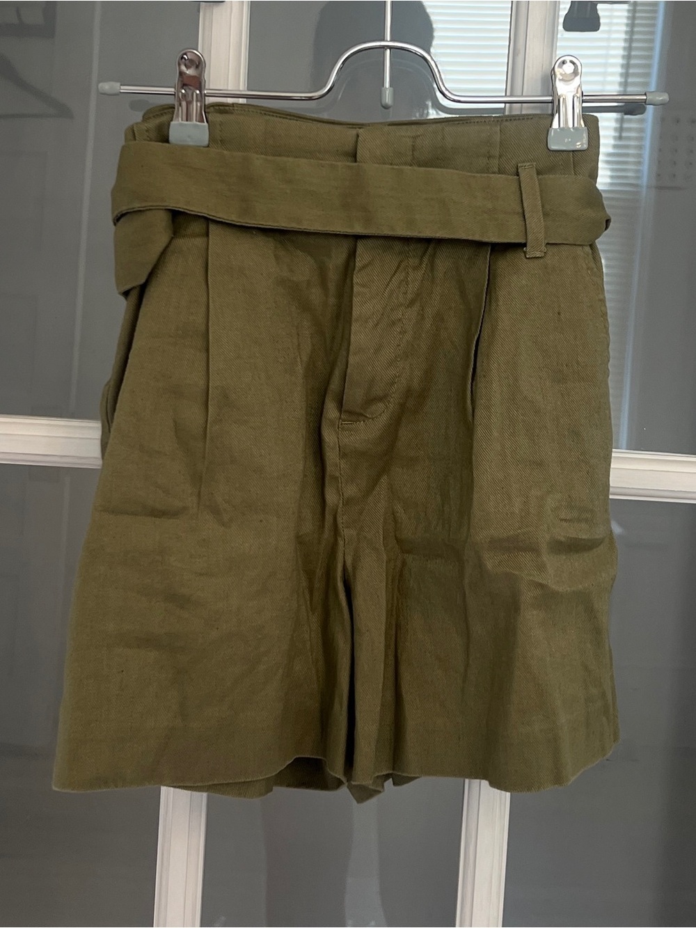 BANANA REPUBLIC Women's Army Green Linen Blend Paper Bag Waist Belted Shorts